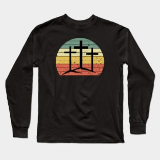 Calvary (Golgotha) w/ retro vintage sunset Long Sleeve T-Shirt